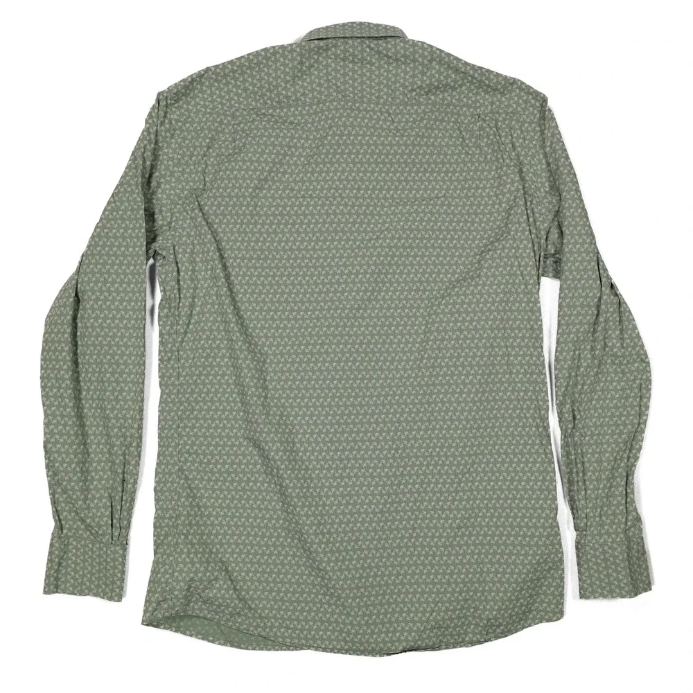 ERMENEGILDO ZEGNA Men's L Sage Green Geometric Print Button Down Dress Shirt‎